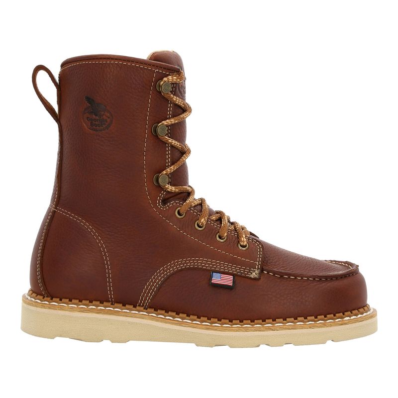 Georgia Boot Mens Wedge Moc Toe Brown Boots (Nwt)